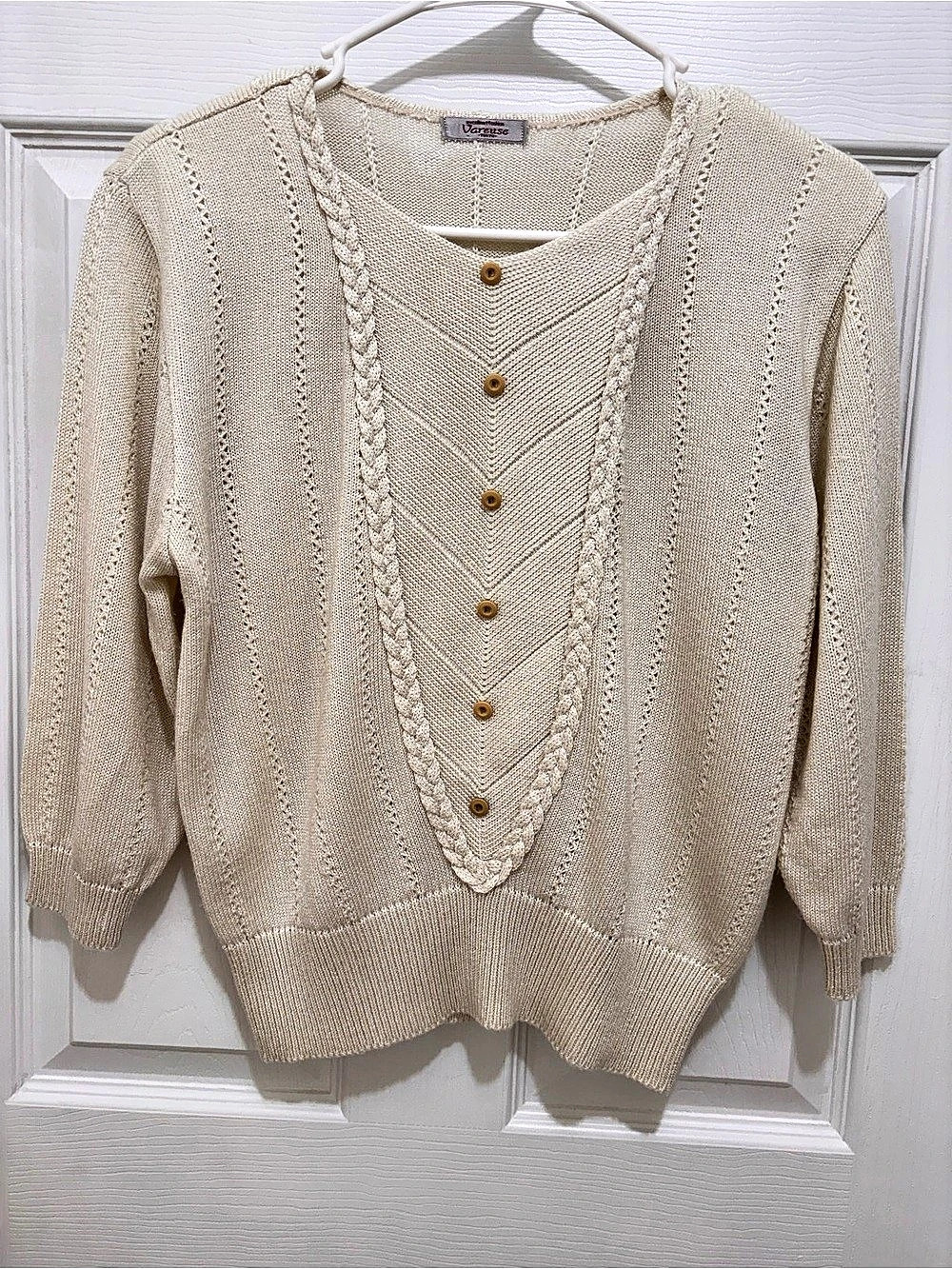 Vareuse Tokyo V-Neck Knit Sweater in Cream Size Medium